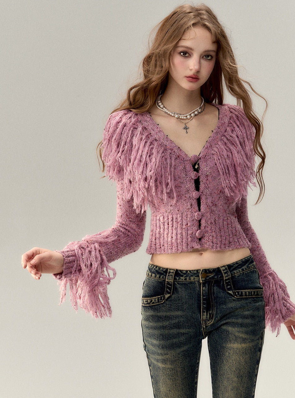 Tassel Colorful Knit Cardigan Tops