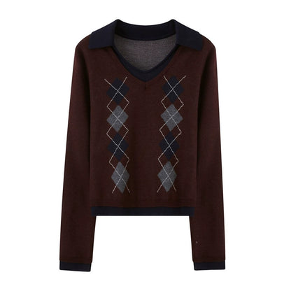 Contrast V-Neck Pullover