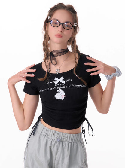 Drawstring Rabbit Graphic T-Shirt