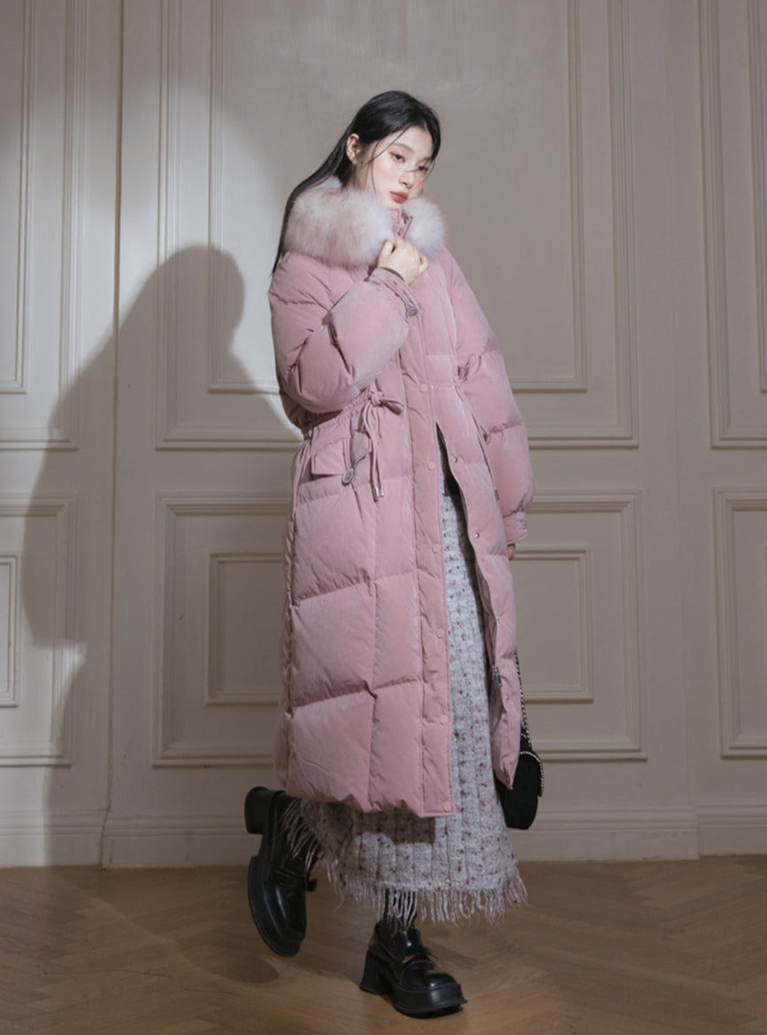 Fur collar long duck down jacket