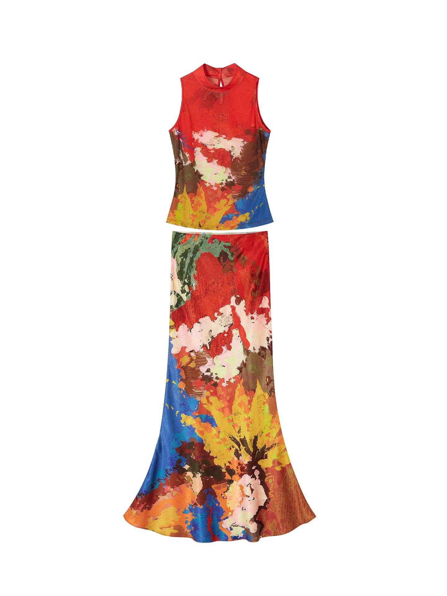 Artistic Contrast Vest Skirt Set