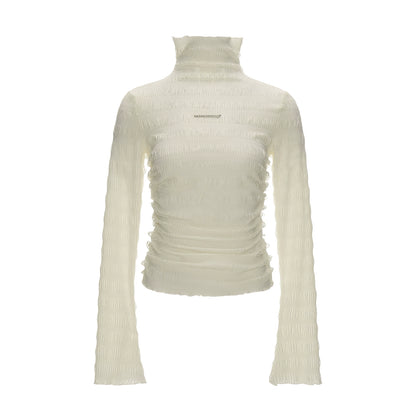 High-Neck Knitted Striped Slimming Shirt