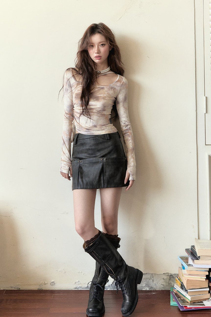 Rivet A-Line Leather Skirt