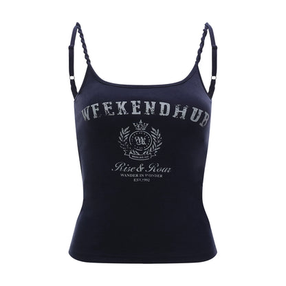 Letter Print Twisted Strap Top