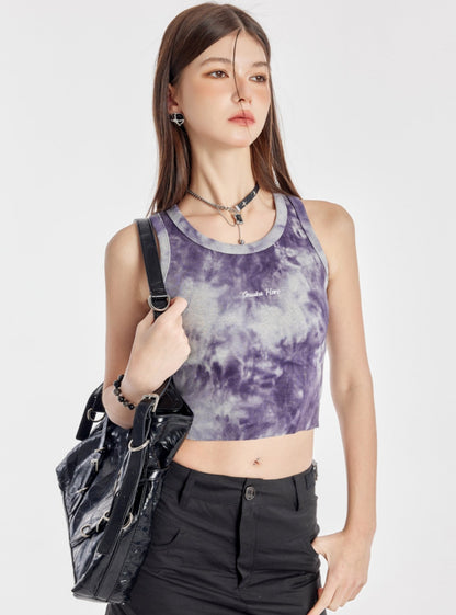 Lila Tie-Dye besticktes Crop Vest Top