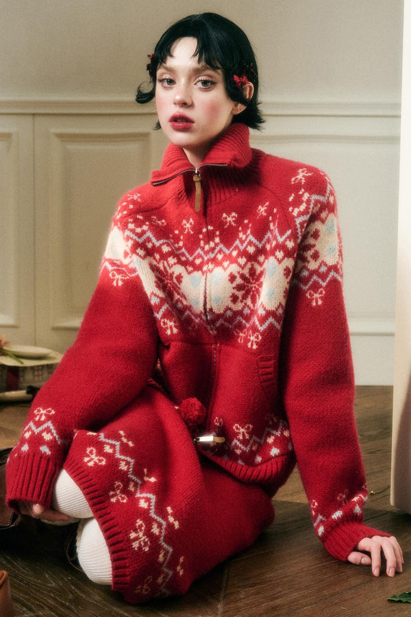 Contrast Wool Sweater Skirt Set-Up