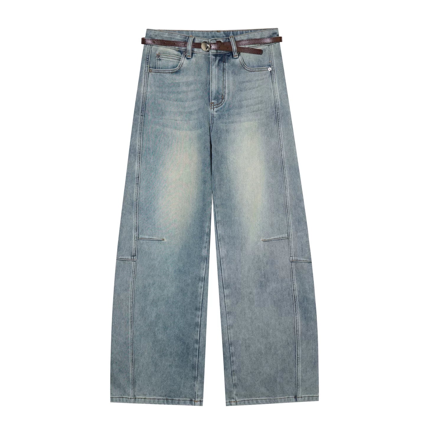 Washed Denim Curved Cut Pants