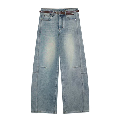 Washed Denim Curved Cut Pants