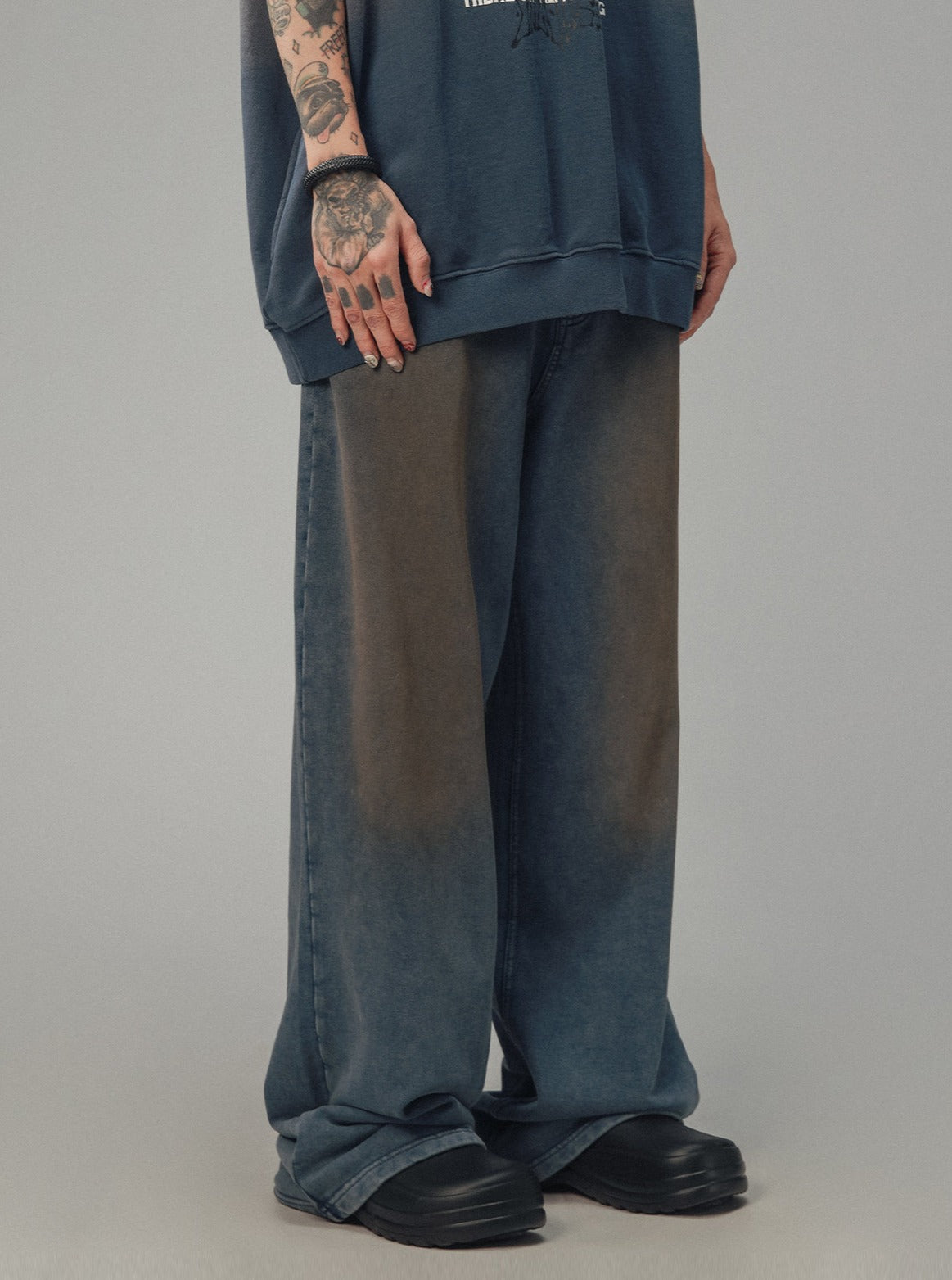 Distressed Faux Denim Casual Pants