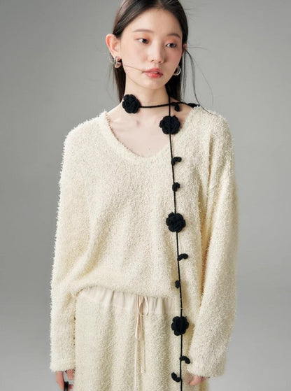 V-neck Knit Sweater Skirt Set