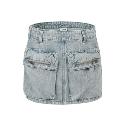 Light Blue Retro Wash Denim Skirt