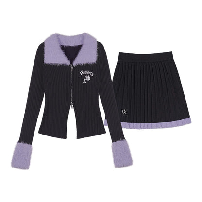 Winter Romance Knitted Slim Cardigan Skirt Set-Up