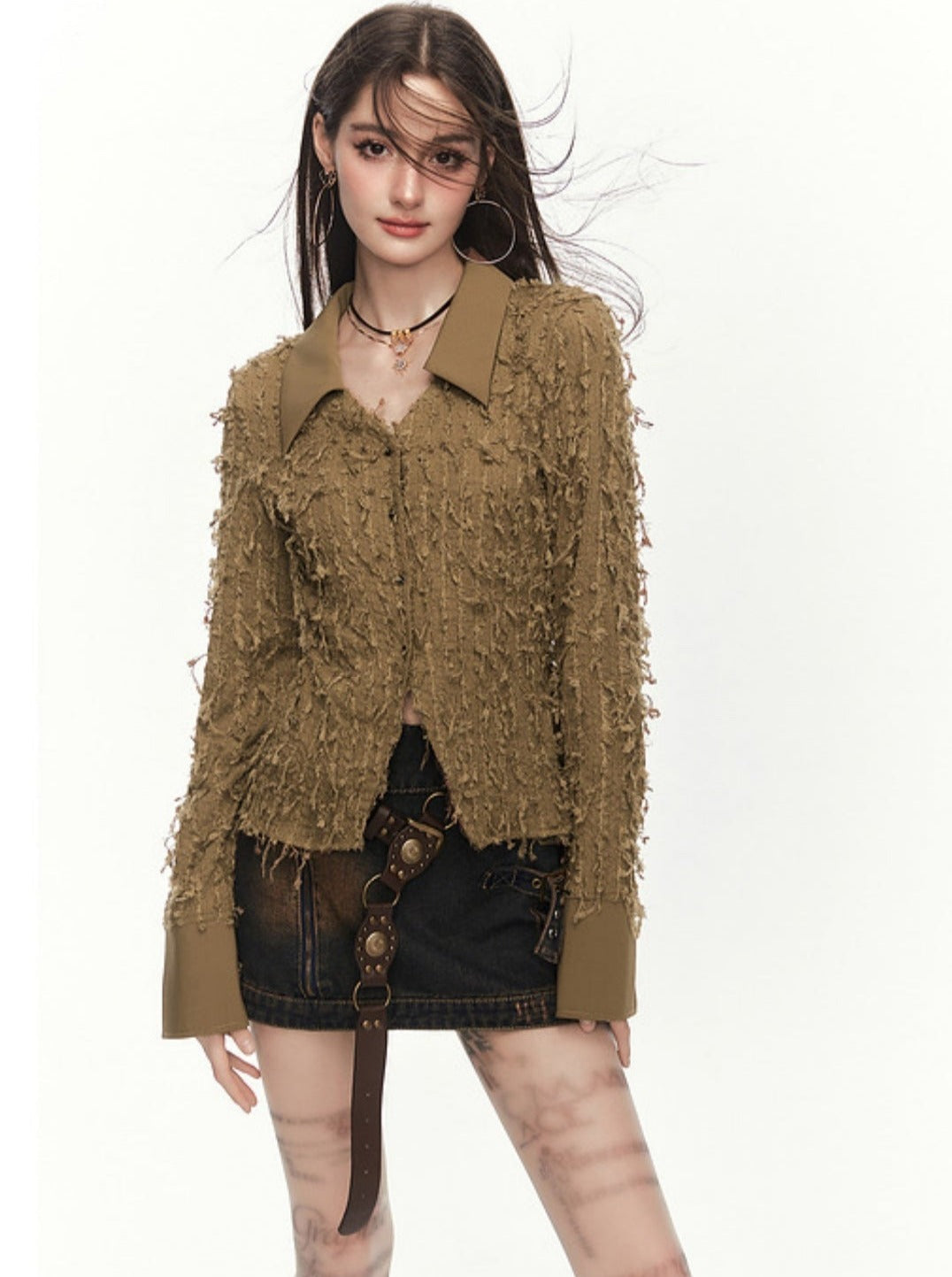 Long Sleeve Tassel Wool Top