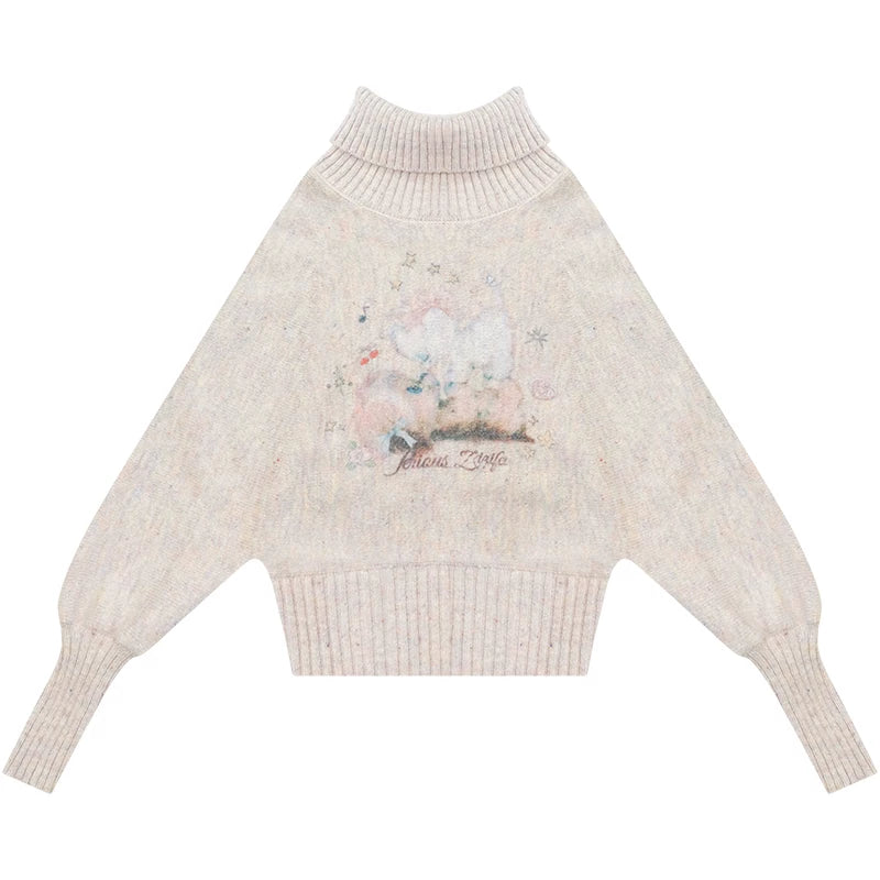 Aprikosenfarbener Fledermausärmelpullover mit hohem Kragen