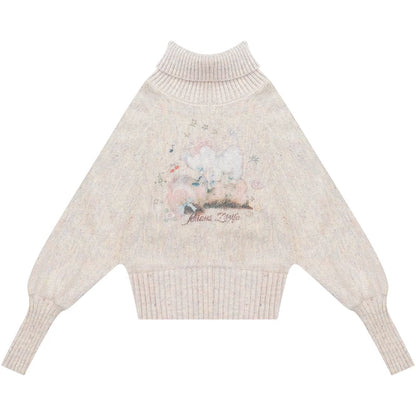 Aprikosenfarbener Fledermausärmelpullover mit hohem Kragen