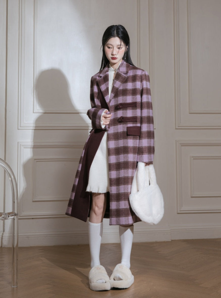 Champs-Mist Rose Tartan Wool Tweed Coat