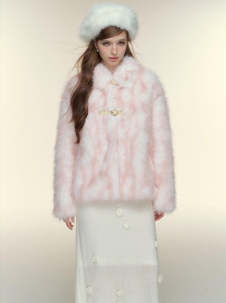 Gradient embellished thermal fur coat