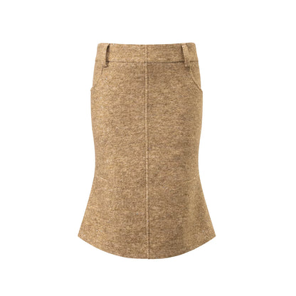 Khaki Tweed Jacket And Skirt Set-Up