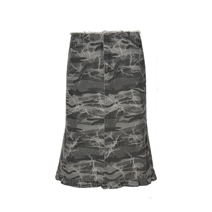 Retro Camouflage Ruffled Skirt
