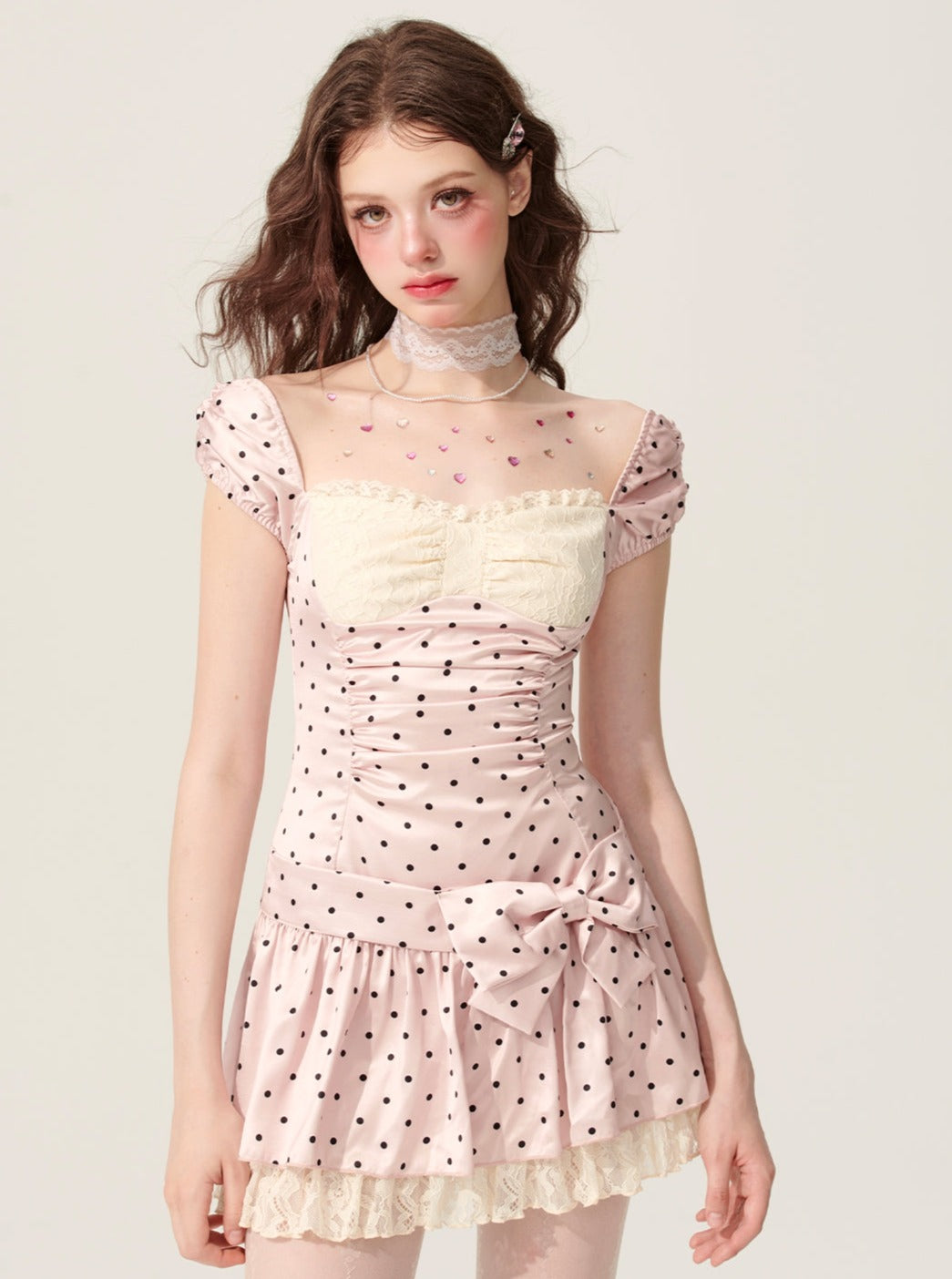 Weniger auch Auge Pulver Nebel Prise weiß rosa Kleid Frauen Sommer Taille a-line dünne Polka Dot Französisch süßen Rock