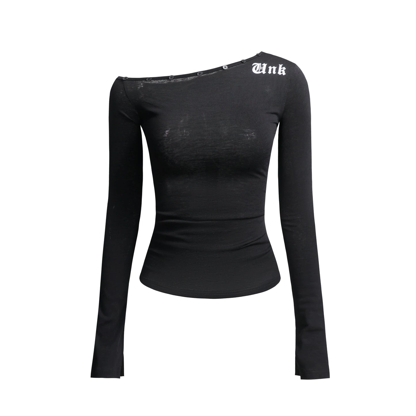 Autumn Retro Black Slanted Shoulder Long Sleeve Slim Top
