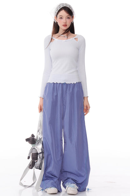 Drape Wide-Leg Casual Pants