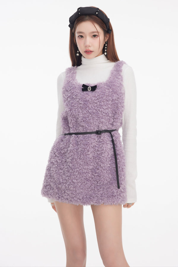 Purple Lamb Wool Bow Dress
