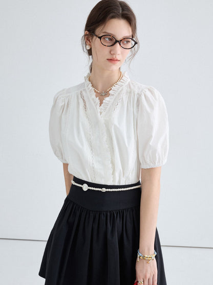 Summer Vintage Lace Collar Shirt