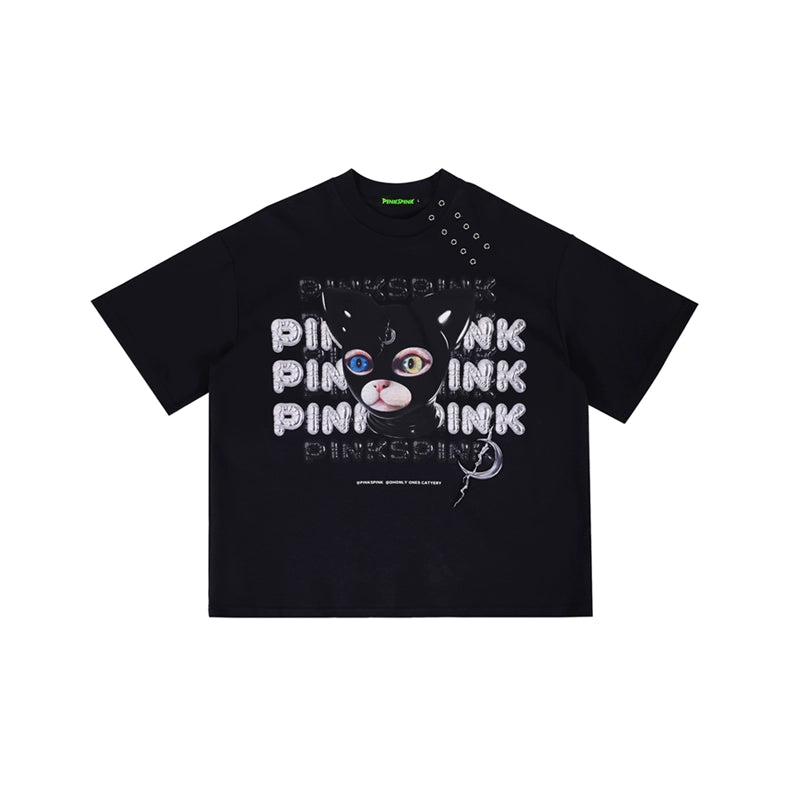 PINKSPINK24/SS Cat Concept T-Shirt Original Sphynx Kapuzendruck lose geschlechtslos kurze Ärmel