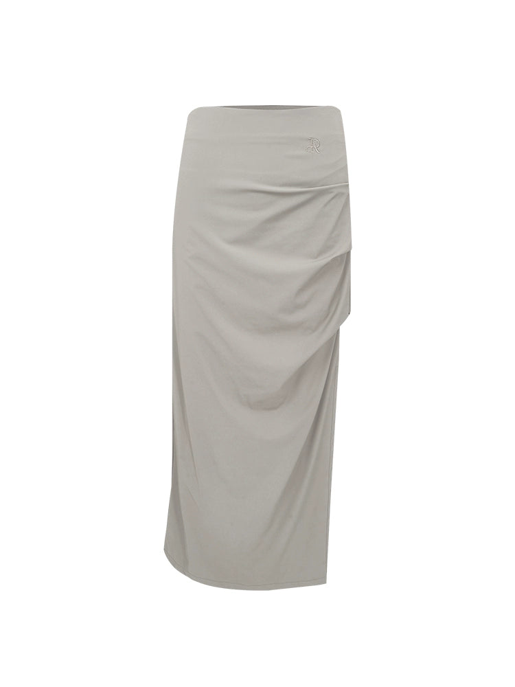 High-Waisted Pleated Light Grey Skirt