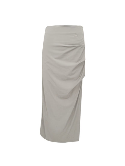 High-Waisted Pleated Light Grey Skirt