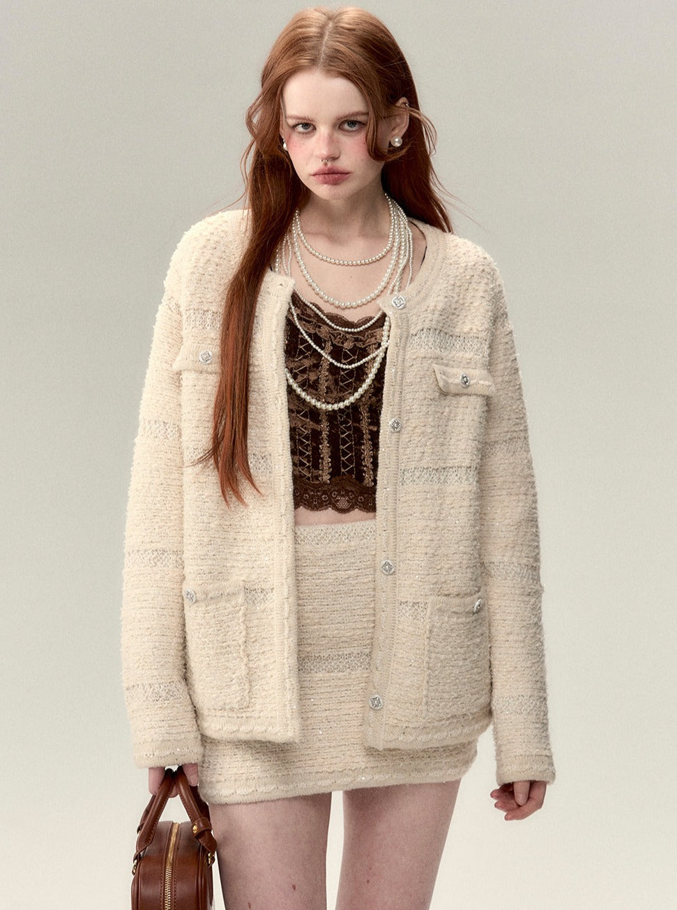 Wool Fragrance Jacket Skirt Two Piece Set