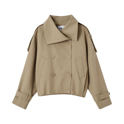 Slanted Stand-Up Collar Cropped Trench Coat