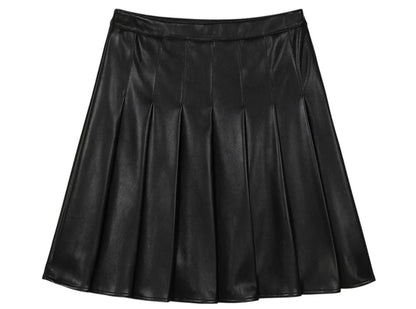 High-waisted A-line Pleated Leather Skirt