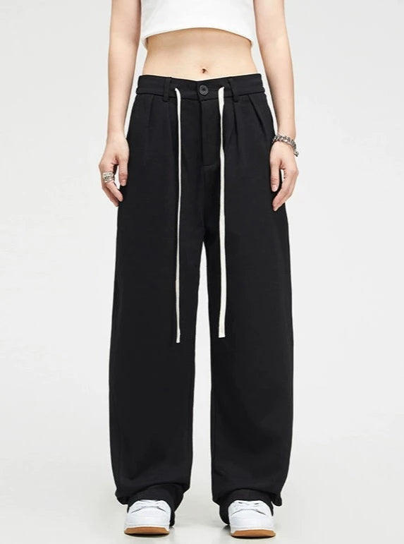 American Retro Drape Lace-up Pants