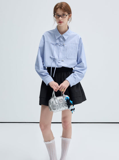 Bow Placket Striped Shirt