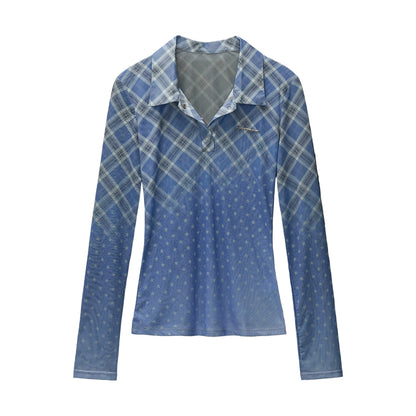 Luxury Slim Plaid Mesh Tee