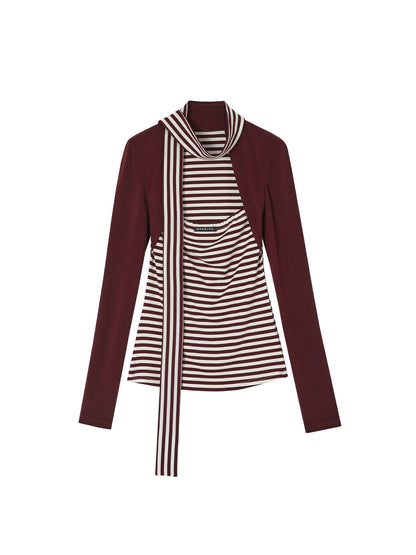 Fake Two Slimming Striped Knit Top