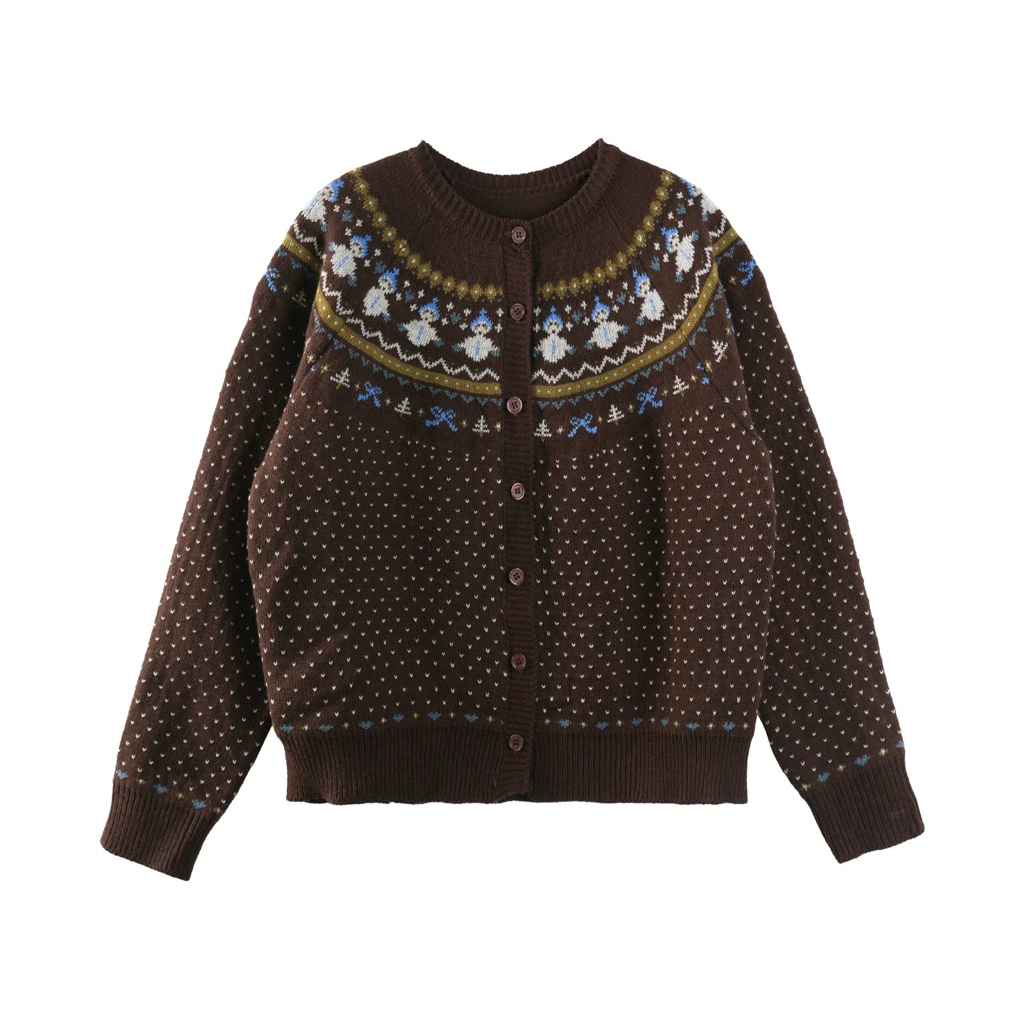 Snowman Jacquard Wool Cardigan