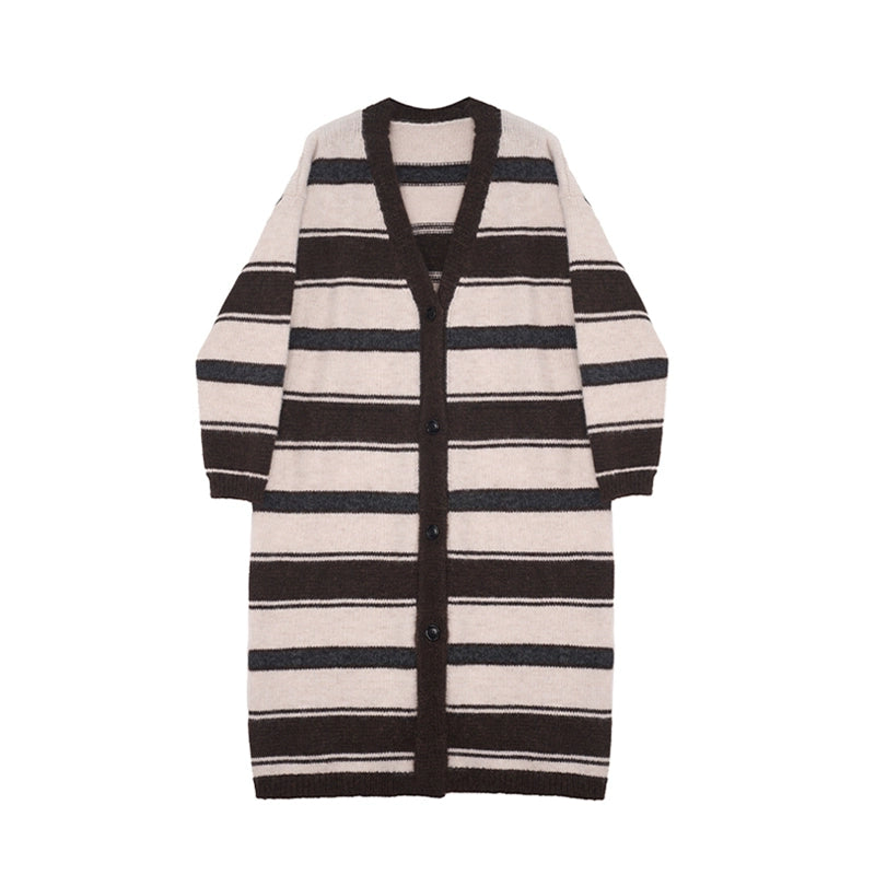 Retro mid-length striped knitted jacket
