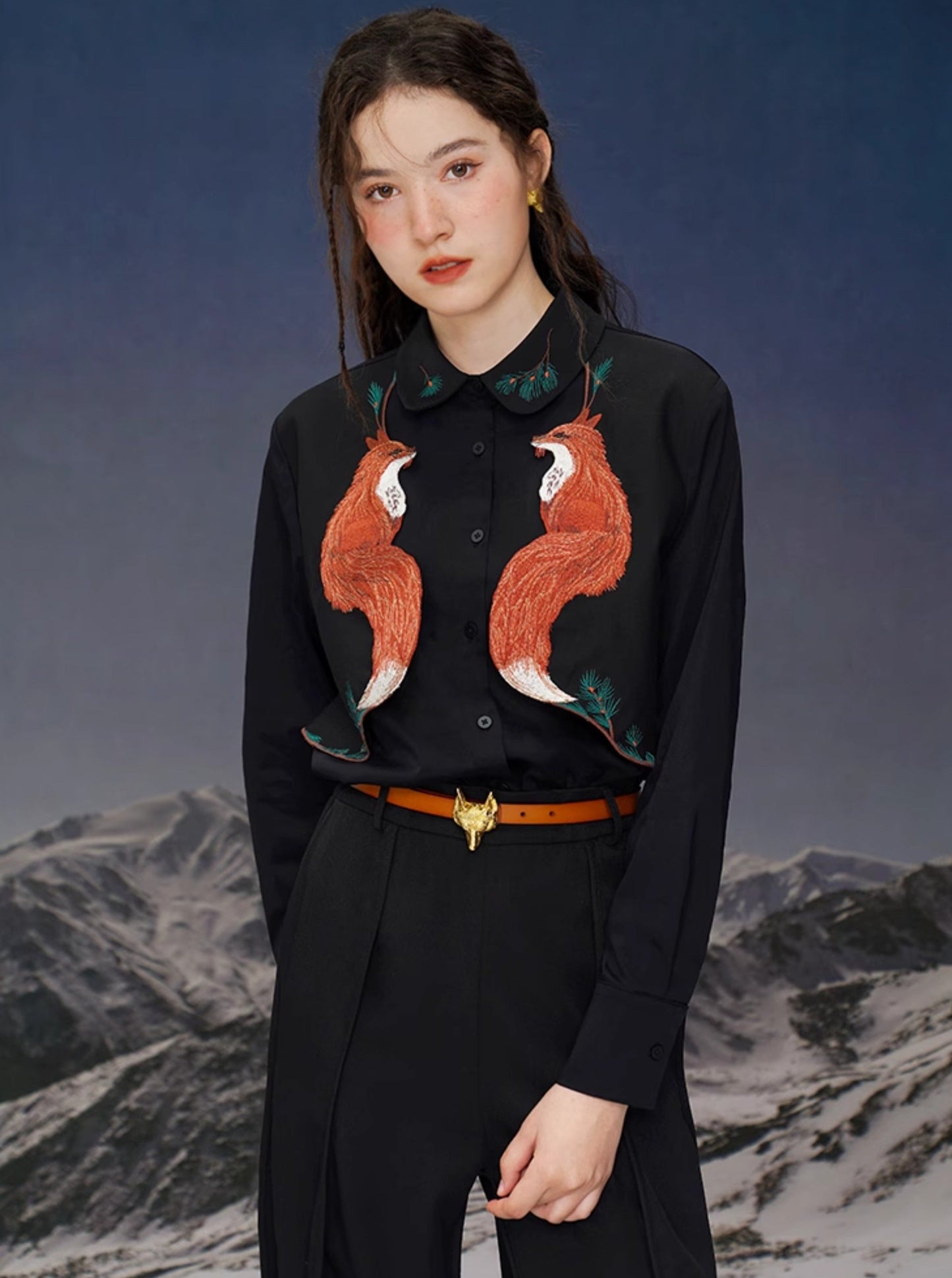 Original red fox embroidered shirt