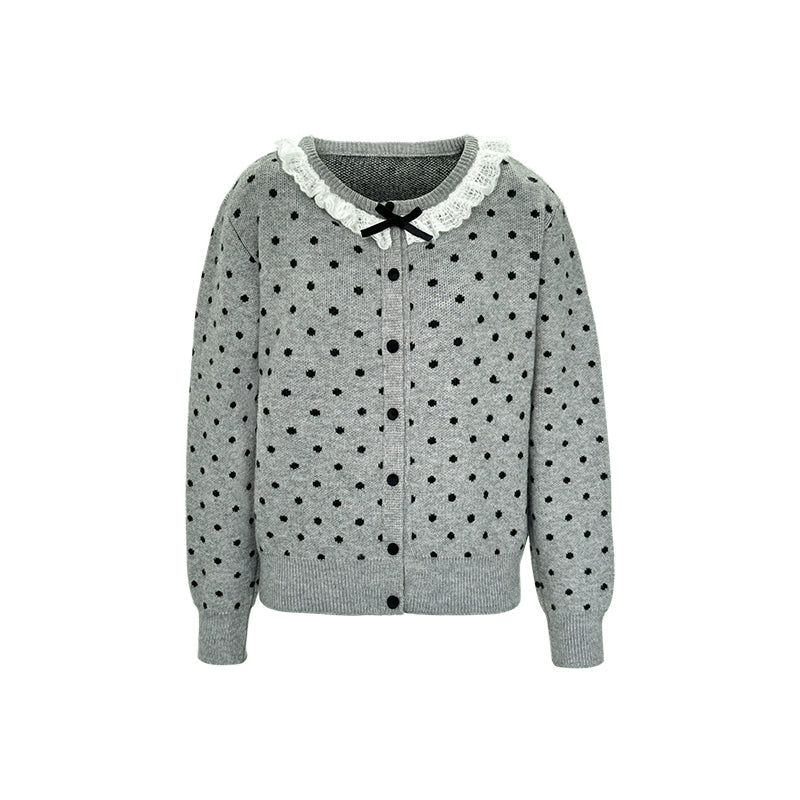 Lace Collar Polka Dot Cardigan