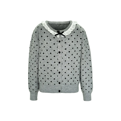 Lace Collar Polka Dot Cardigan