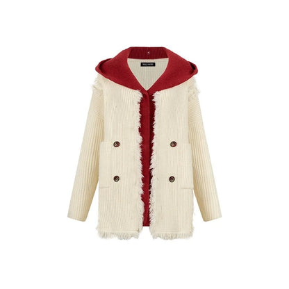 hooded detachable whiskered cardigan jacket