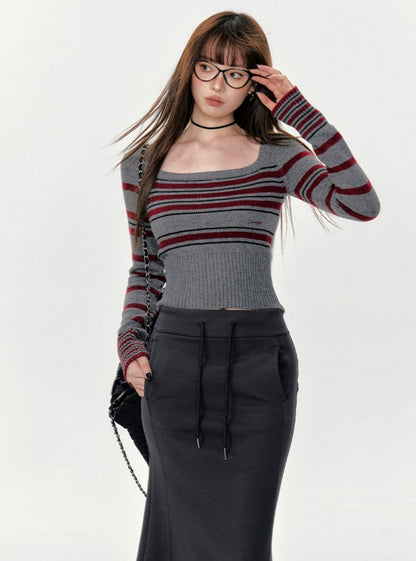 Vintage Striped Contrast Base Layer Tops
