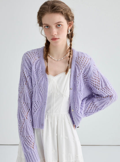 Hollow Jacquard Short Cardigan