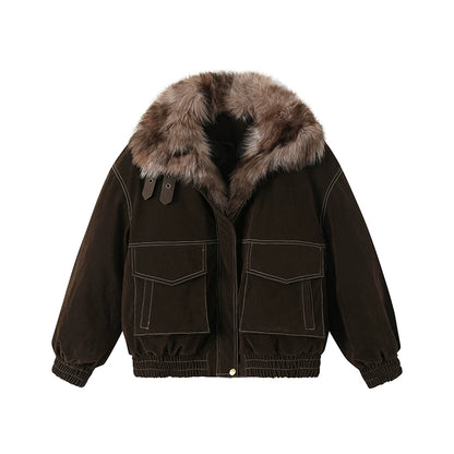 Brown Suede Fur Jacket and Leopard Skirt Set-Up