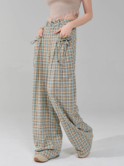 High Waist Wide Leg Plaid Pants