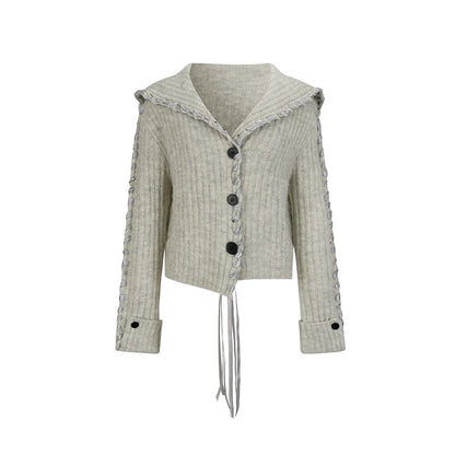 VIAPITTI Pulloverjacke mit kontrastierendem Netzstrick-Cardigan mit Spitzenbesatz