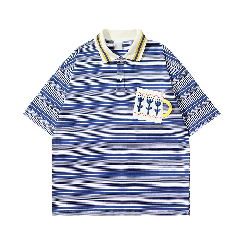 American Retro Striped Short-Sleeve Polo T-Shirt